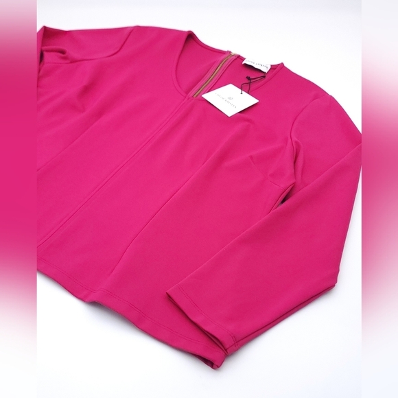 NWT Chloe Kristyn Veronica Ponte Top Plus Size 2X Fuchsia Long Sleeve V Neck - Picture 3 of 8